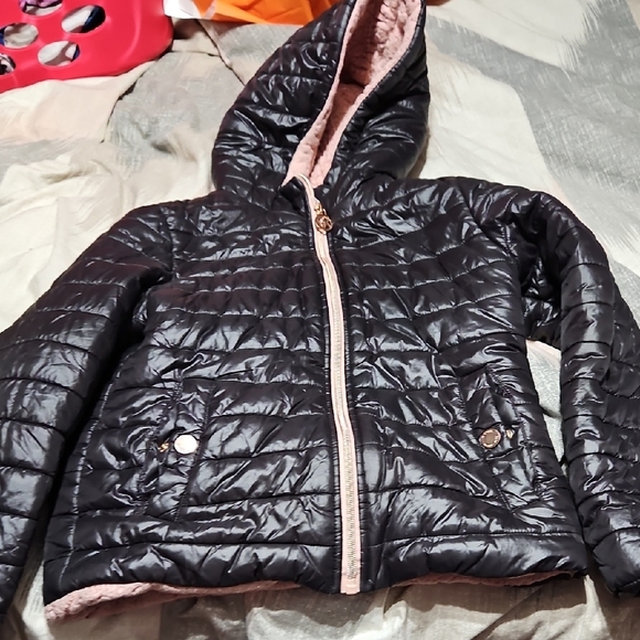 Michael Kors Black and Pink Kids Puffer Jacket - Picture 1 of 4